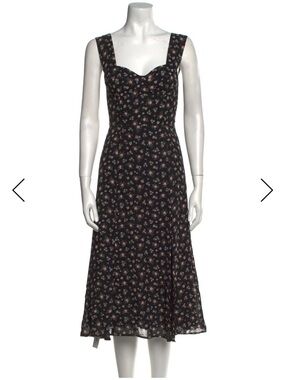 Reformation Black Floral Sweetheart Midi Dress